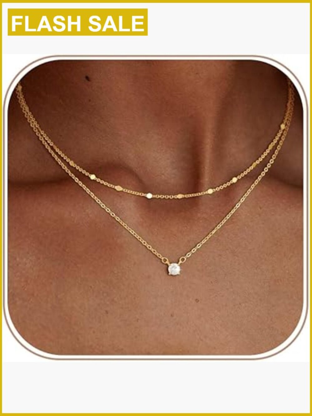 Layered Gold Choker Necklace Set 14K Plated Dainty CZ Pendant Stackable Chain